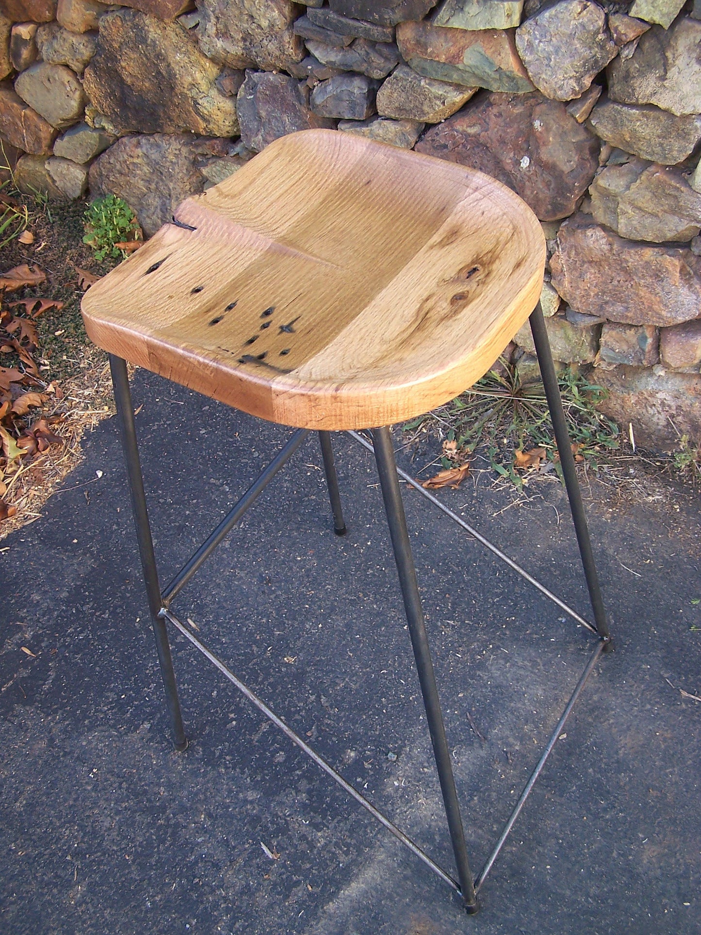 "Spinnaker" Reclaimed Wood Stool w/ Scooped Seat