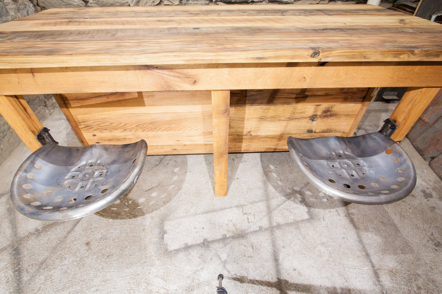 Mid-century Modern Butcher Block Kitchen Island with Built-in Seating