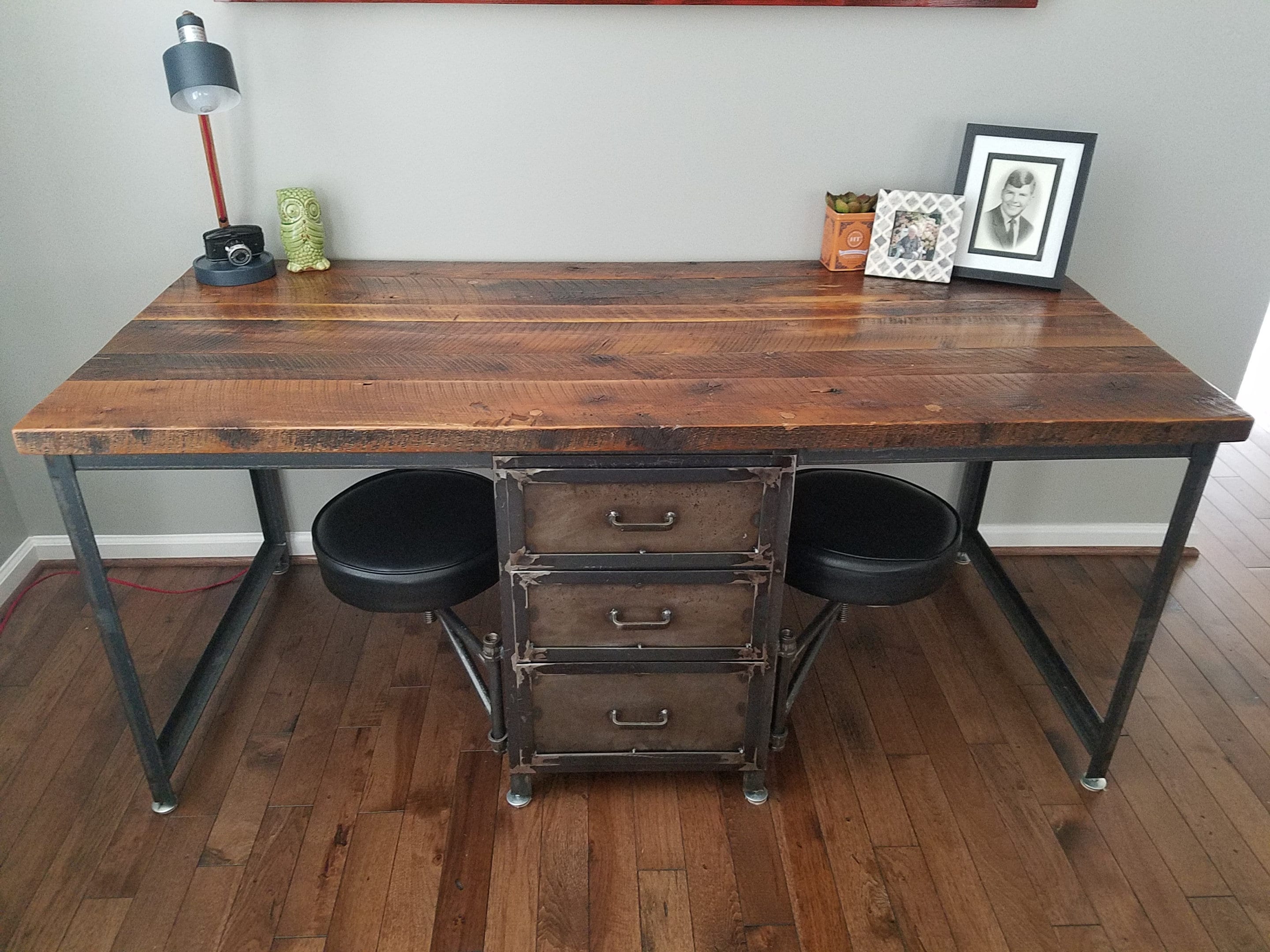 Industrial Reclaimed Wood Desk with Drawers