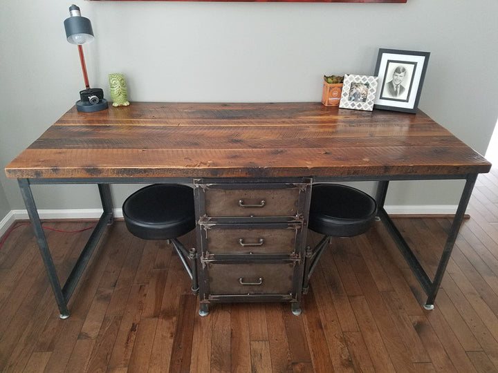 Industrial Reclaimed Wood Desk with Drawers