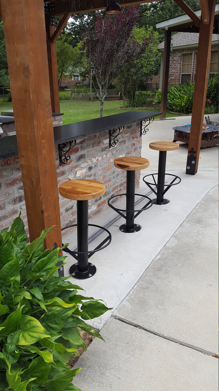 Reclaimed Wood & Metal Stool w/ Circular Footrest