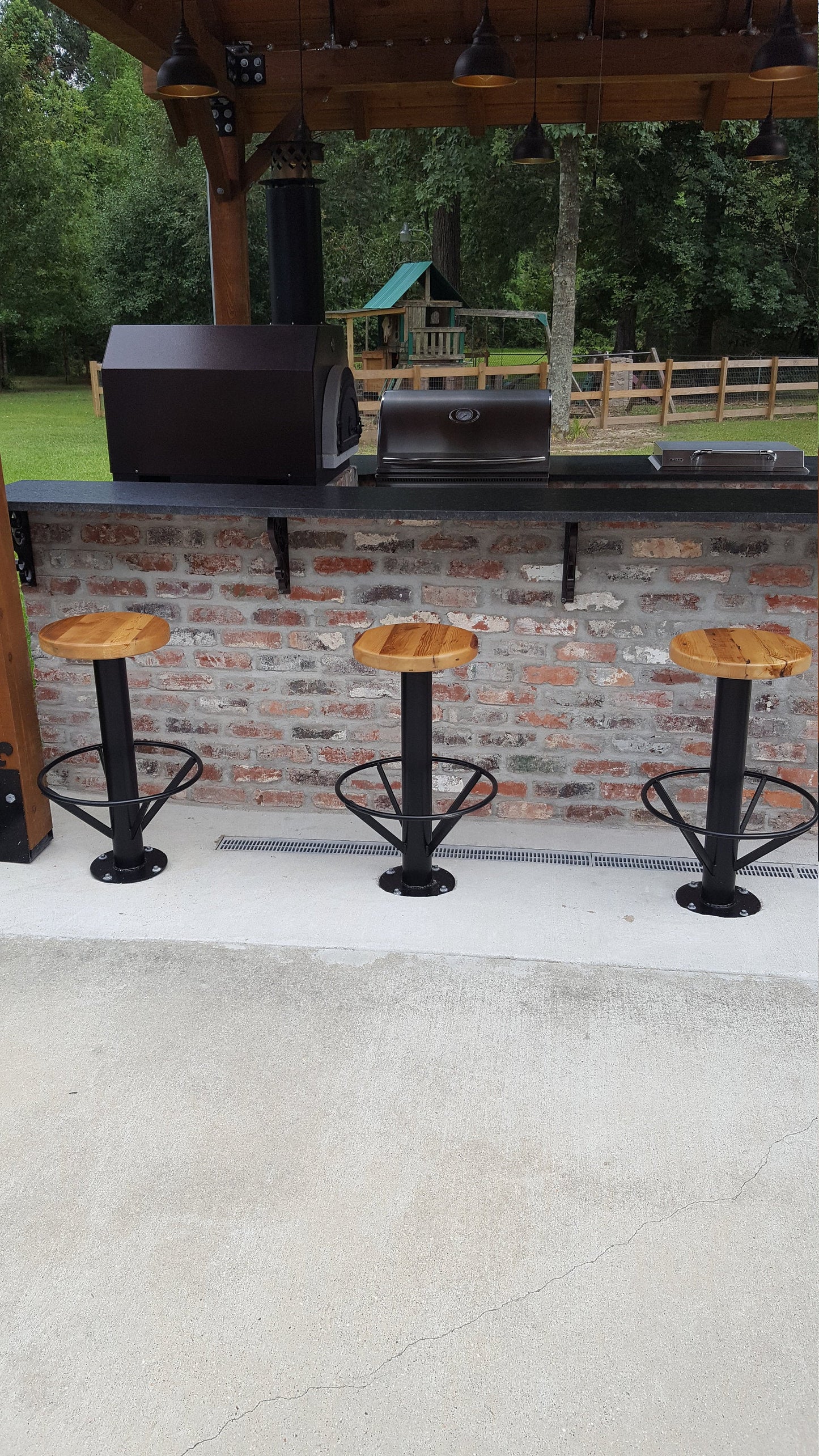 Reclaimed Wood & Metal Stool w/ Circular Footrest