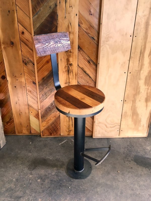 Bolt Down Swivel Wood Stool w/ Footrest