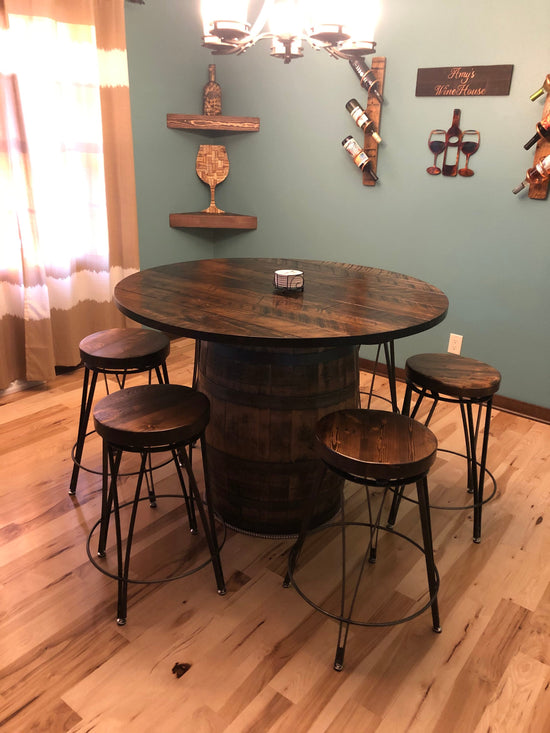 Vintage-style Wood & Metal Swivel Stool w/ Footrest