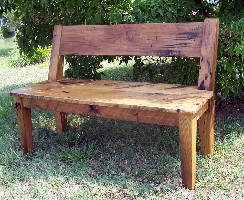 Reclaimed Wood Bench with Relaxed Back