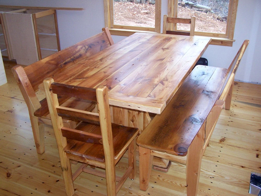 Reclaimed Heart Pine Trestle Dining Table