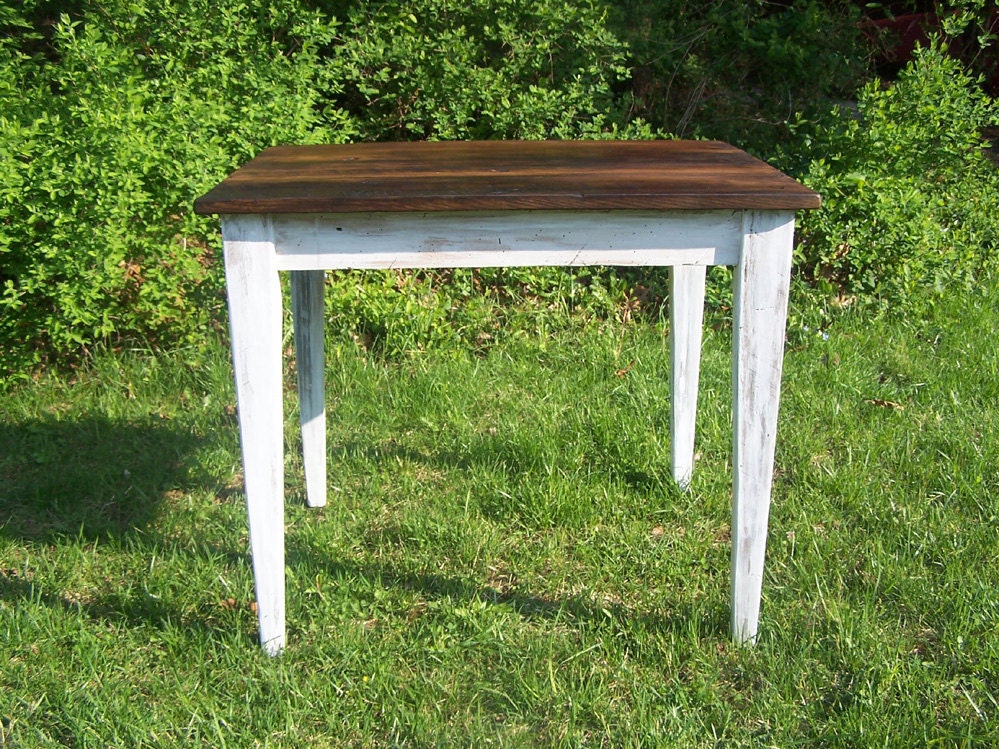 Reclaimed Wormy Chestnut Kitchen Table with White Wood Base