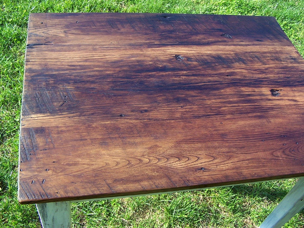 Reclaimed Wormy Chestnut Kitchen Table with White Wood Base