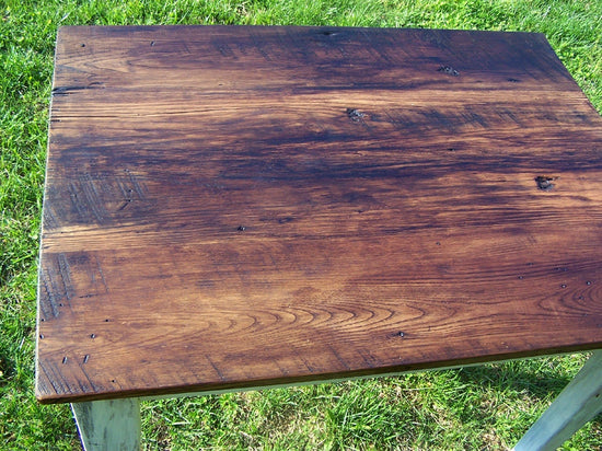 Reclaimed Wormy Chestnut Kitchen Table with White Wood Base