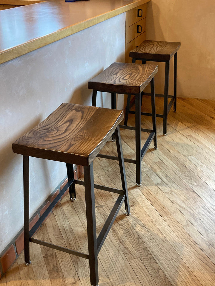 Reclaimed Wood & Metal Saddle Stools (Set of 4)