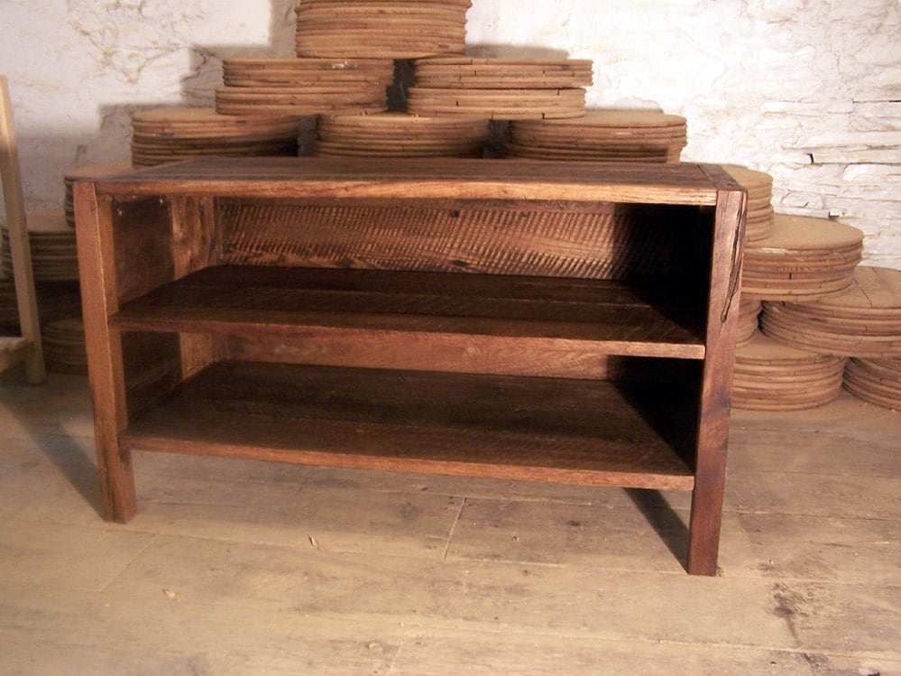 Mid-century Modern Wood Media Console with Shelves