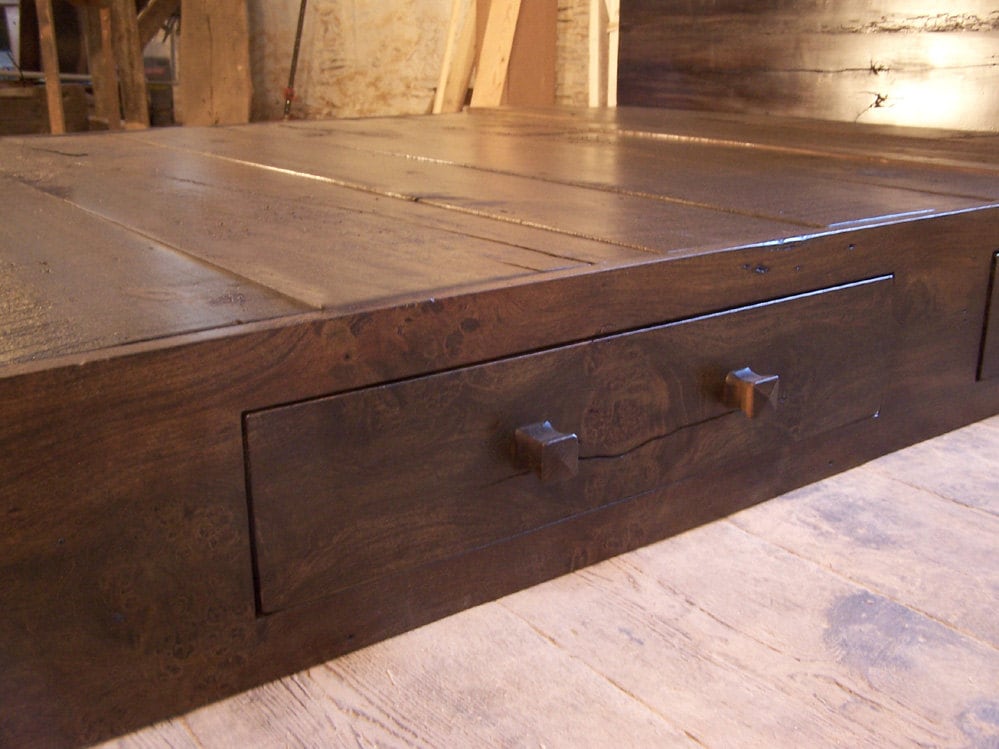 Rustic Reclaimed Wood Platform Bed with Storage