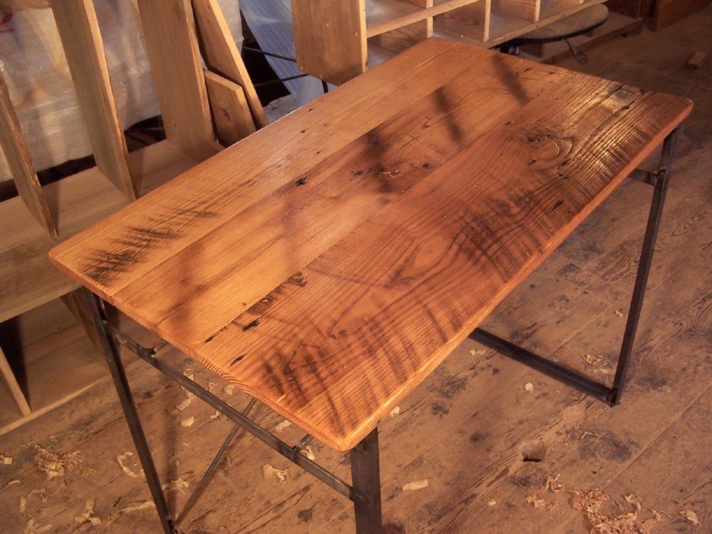 Industrial Reclaimed Wood Desk with Metal Base