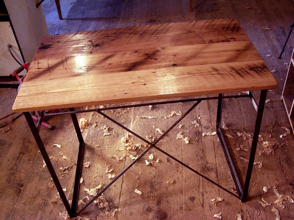 Industrial Reclaimed Wood Desk with Metal Base