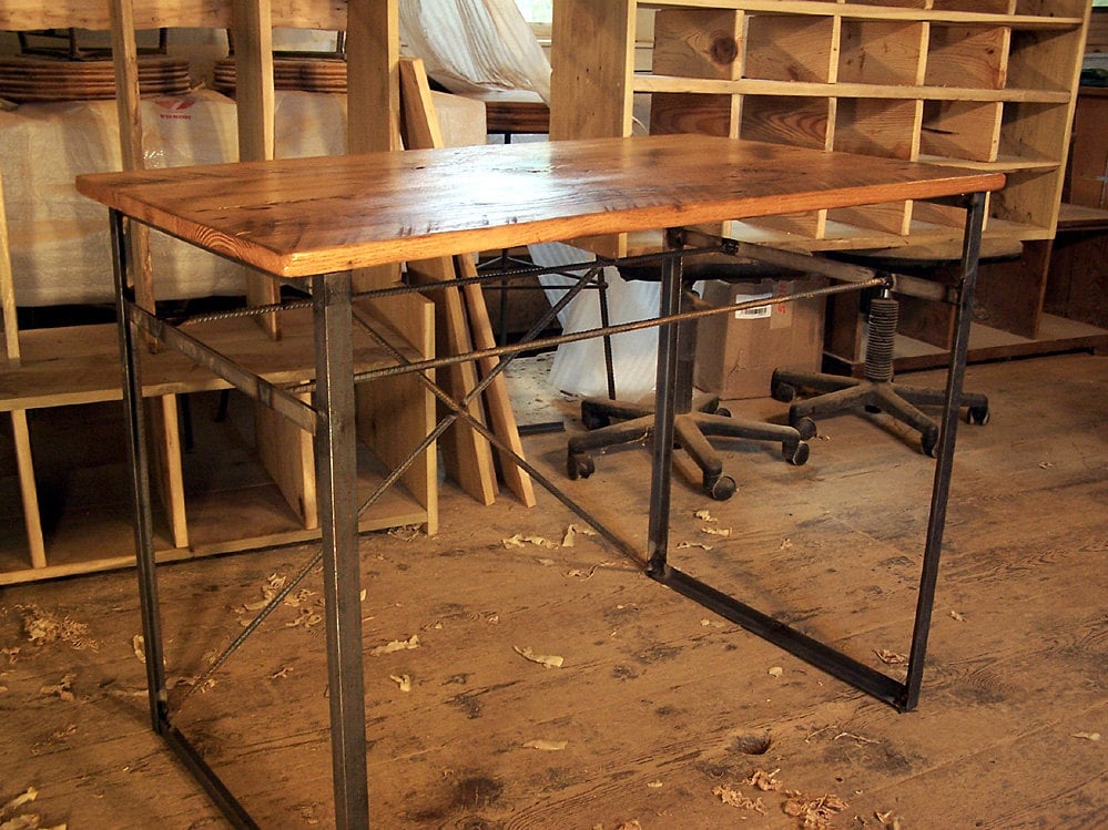 Industrial Reclaimed Wood Desk with Metal Base