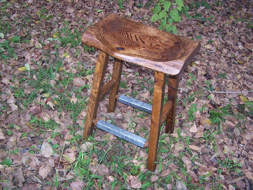 Reclaimed Live Edge Scoop Stool