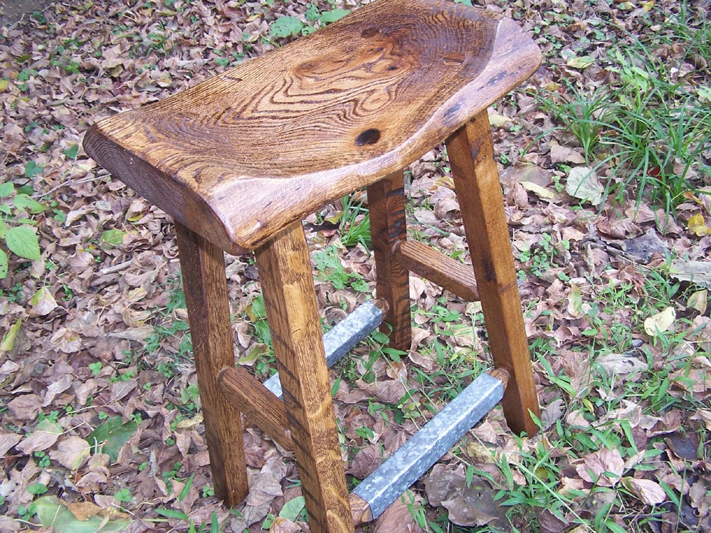 Reclaimed Live Edge Scoop Stool