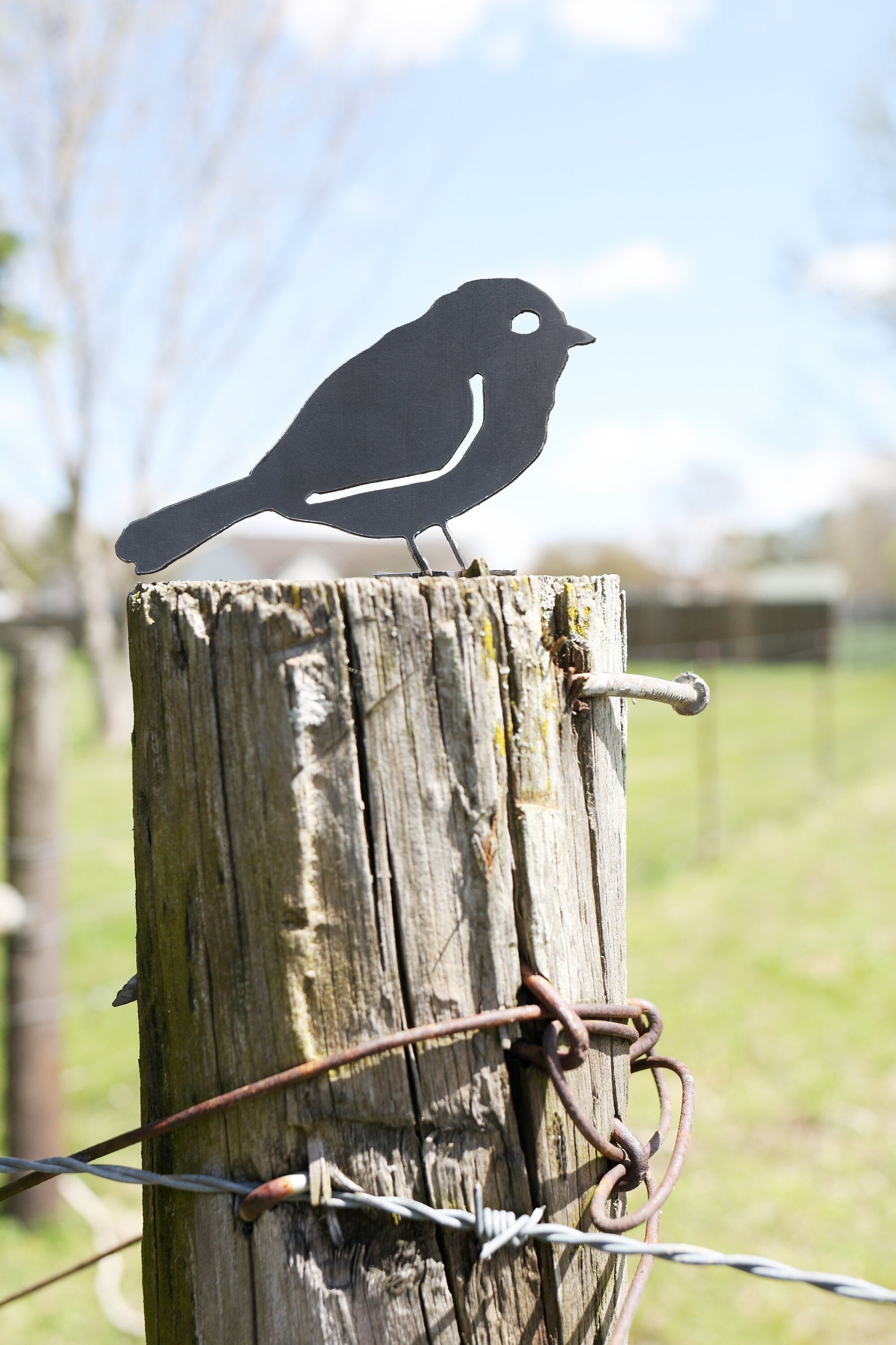 Metal Chickadee Statue