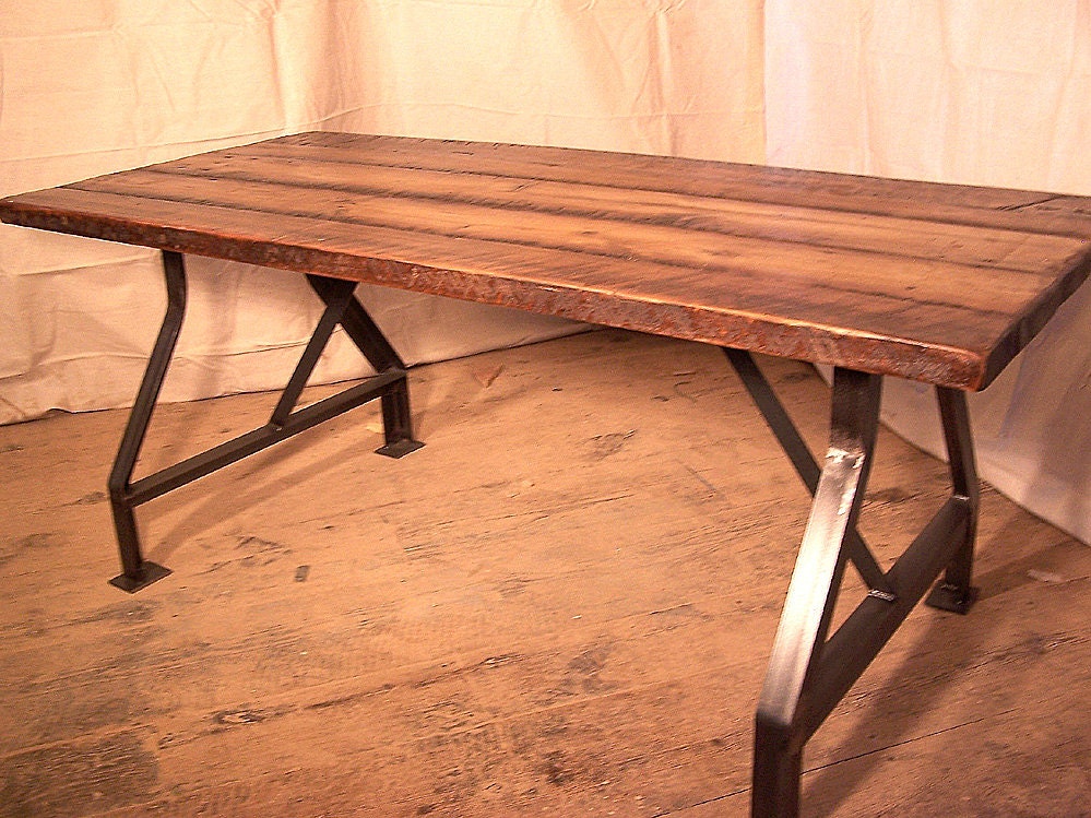 Industrial Reclaimed Wood Desk with Metal Base