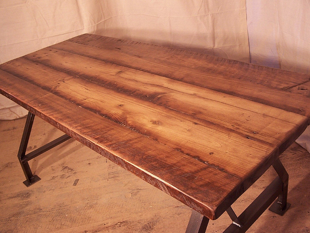 Industrial Reclaimed Wood Desk with Metal Base