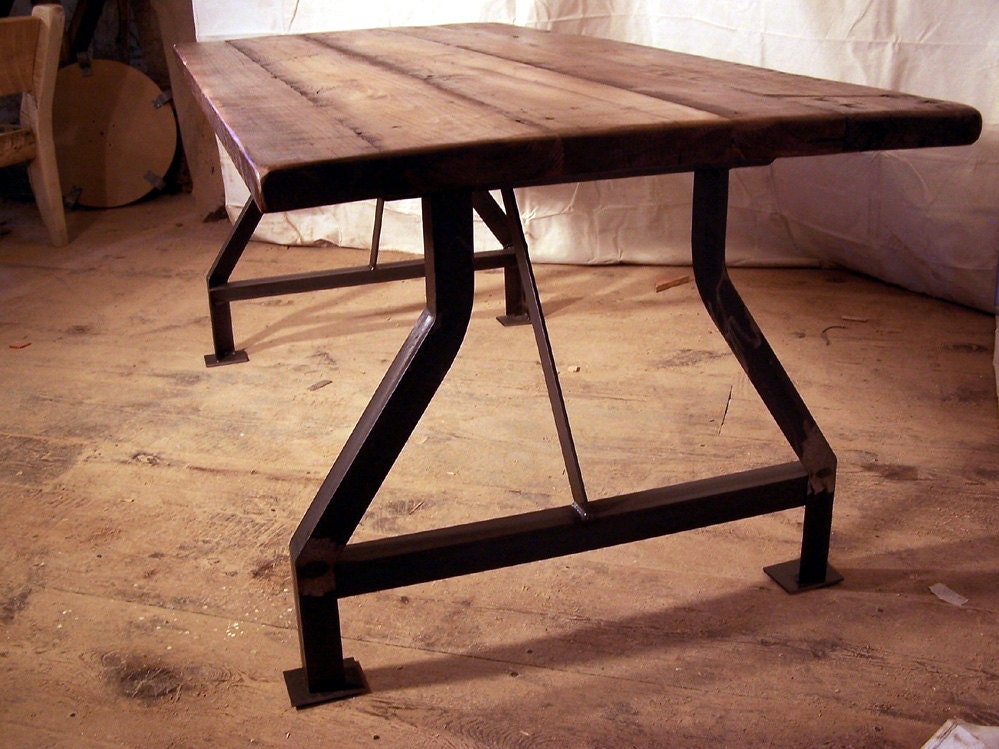 Industrial Reclaimed Wood Desk with Metal Base