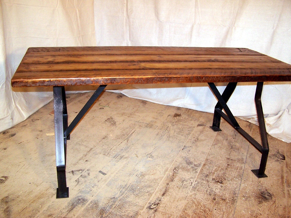 Industrial Reclaimed Wood Desk with Metal Base