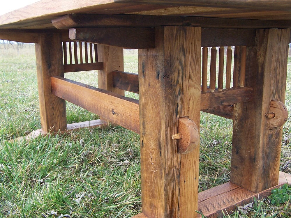 Misson-style Reclaimed Oak Trestle Dining Table