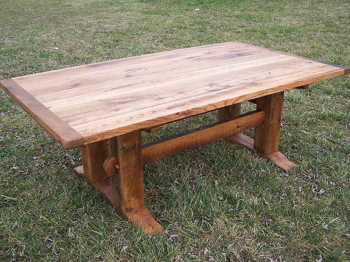 Misson-style Reclaimed Oak Trestle Dining Table