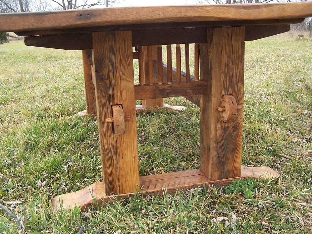 Misson-style Reclaimed Oak Trestle Dining Table