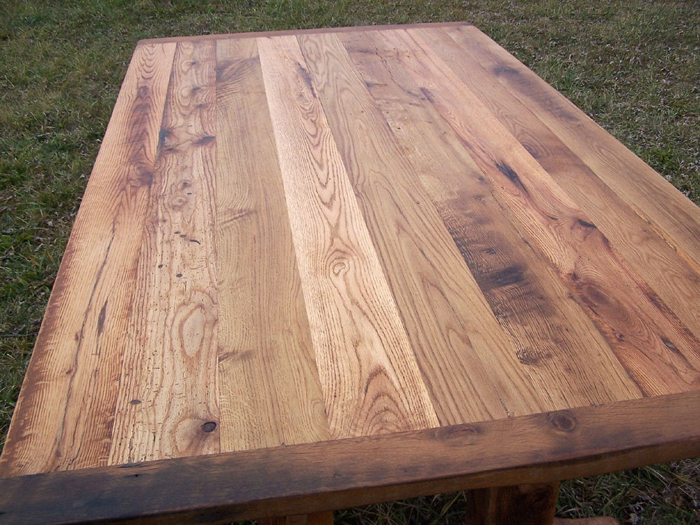 Misson-style Reclaimed Oak Trestle Dining Table