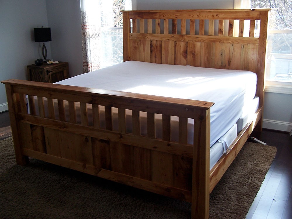 Mission-style Reclaimed Heart Pine Panel Bed