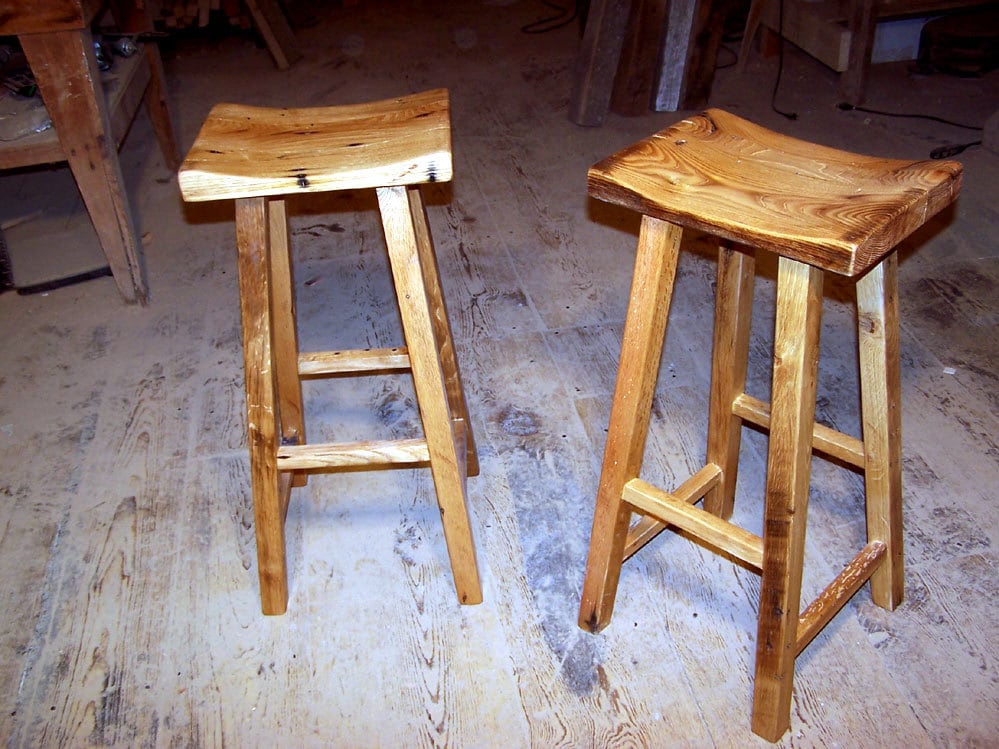 Reclaimed Wormy Chestnut Saddle Seat Stool