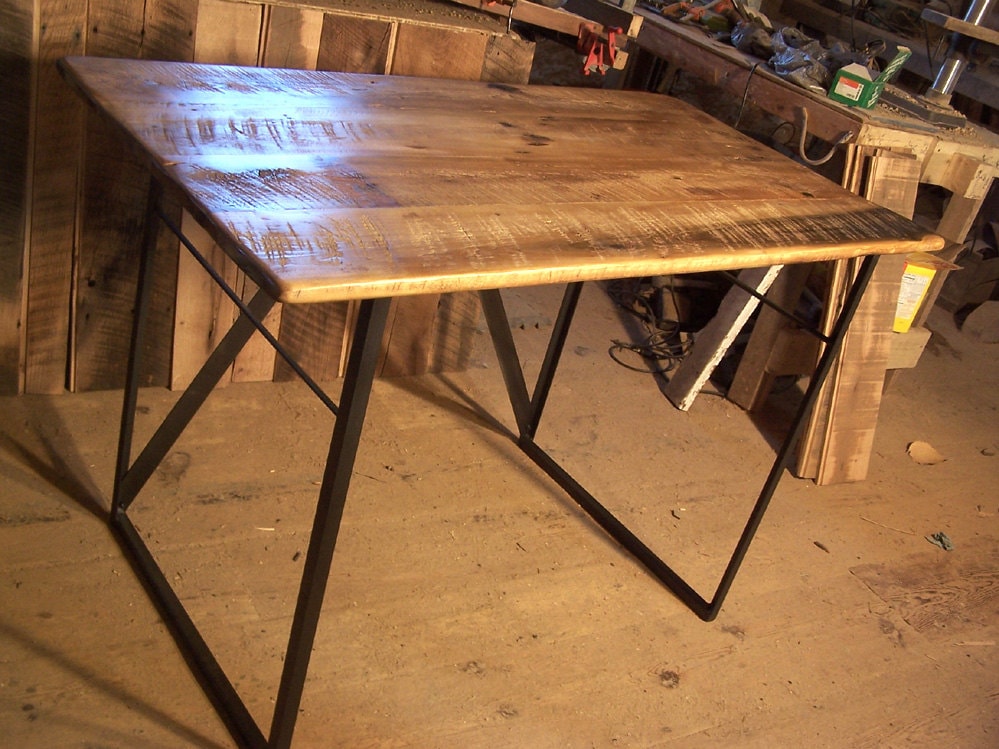 Industrial Reclaimed Tulip Wood Desk with Metal Base