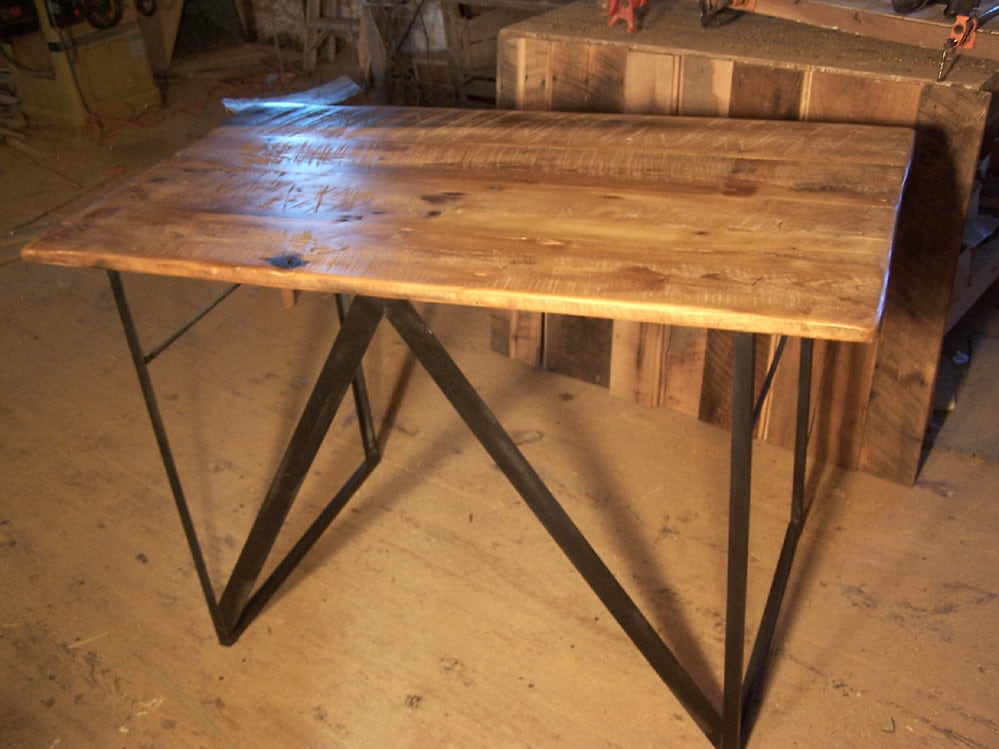 Industrial Reclaimed Tulip Wood Desk with Metal Base