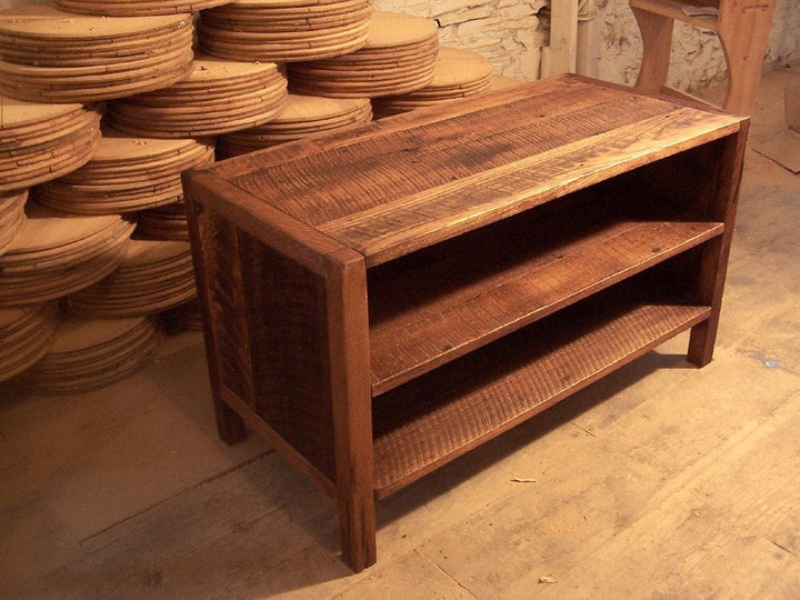 Mid-century Modern Wood Media Console with Shelves