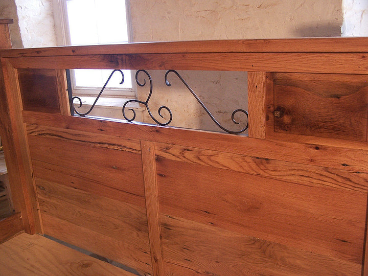 Reclaimed Barnwood Platform Bed with Wrought Iron Detail