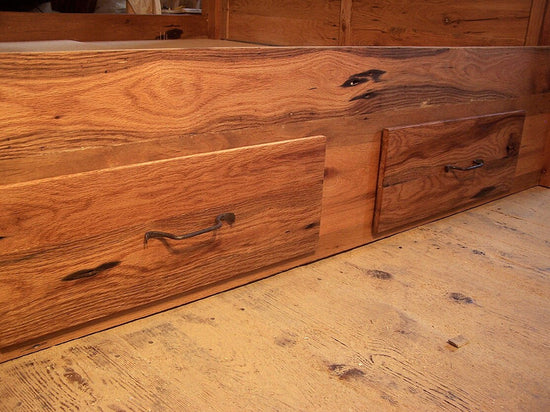 Reclaimed Barnwood Platform Bed with Wrought Iron Detail