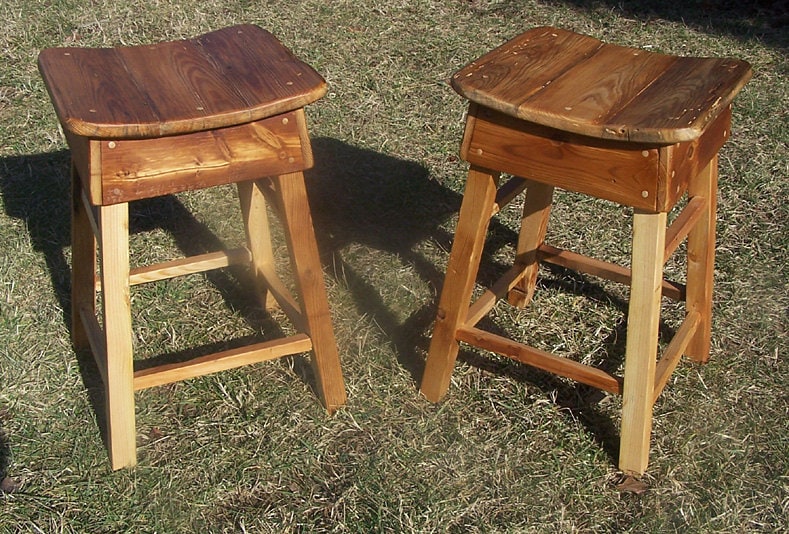 Reclaimed Heart Pine Saddle Stool