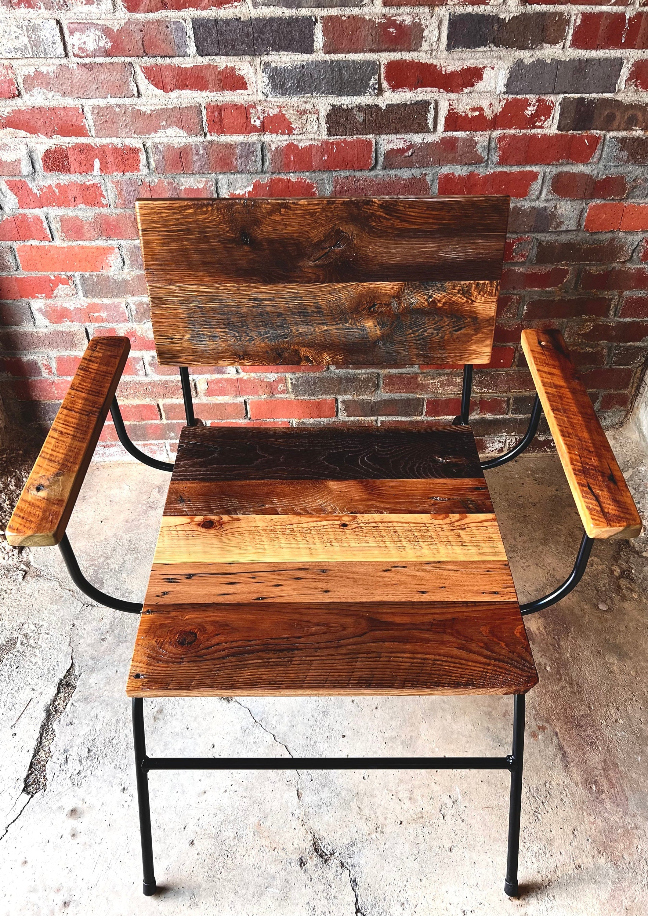 Mid-century Modern Reclaimed Wood & Industrial Metal Lounge Chair