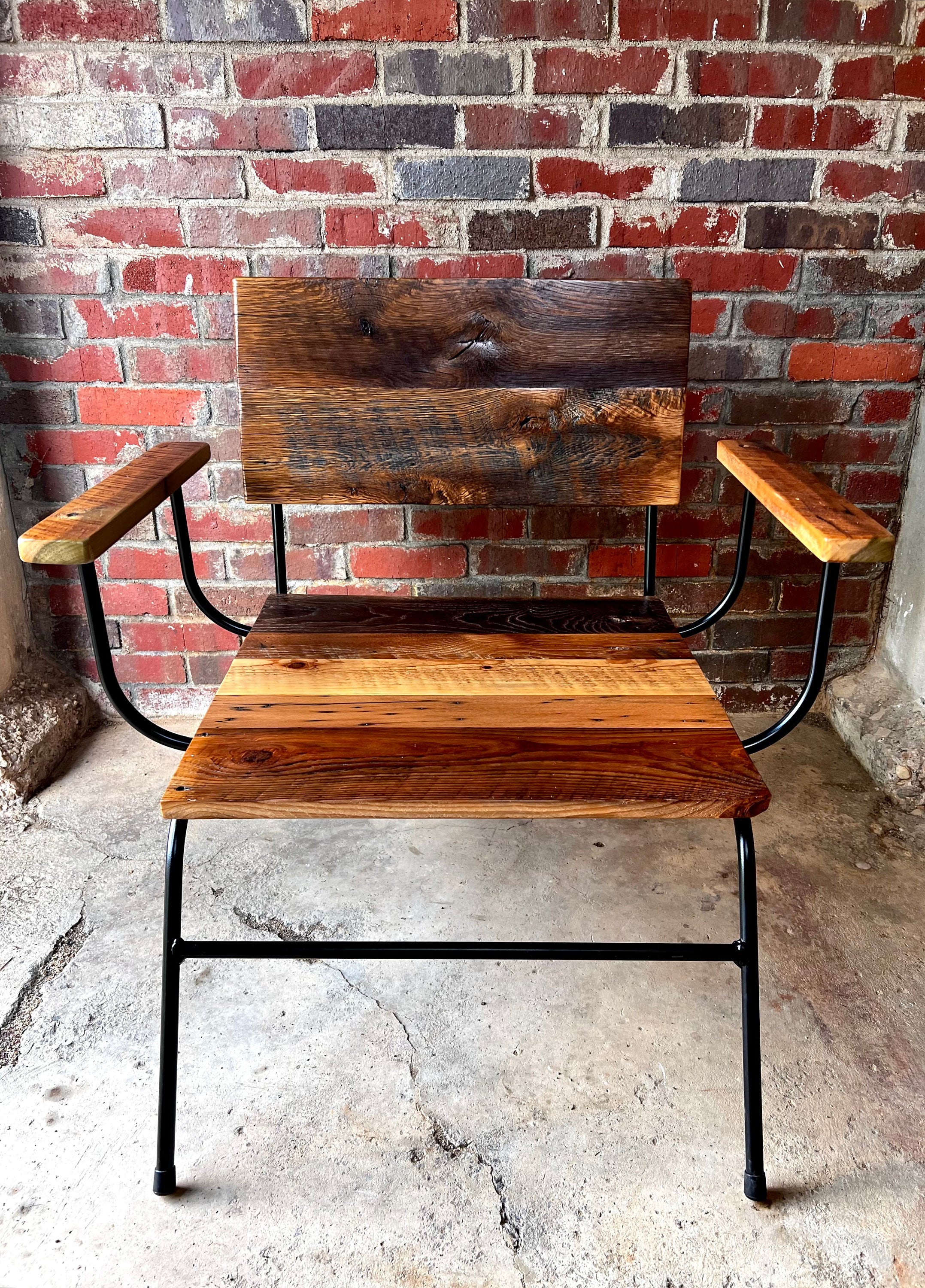 Mid-century Modern Reclaimed Wood & Industrial Metal Lounge Chair