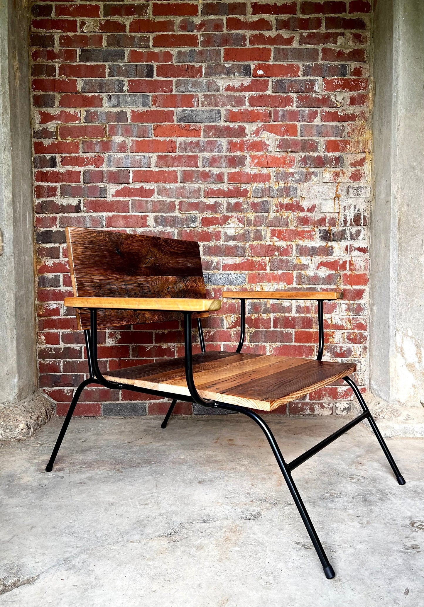 Mid-century Modern Reclaimed Wood & Industrial Metal Lounge Chair