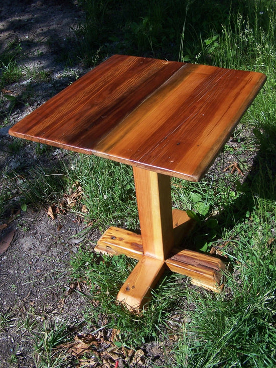 Reclaimed Heart Pine Square Dining Table with Pedestal Base