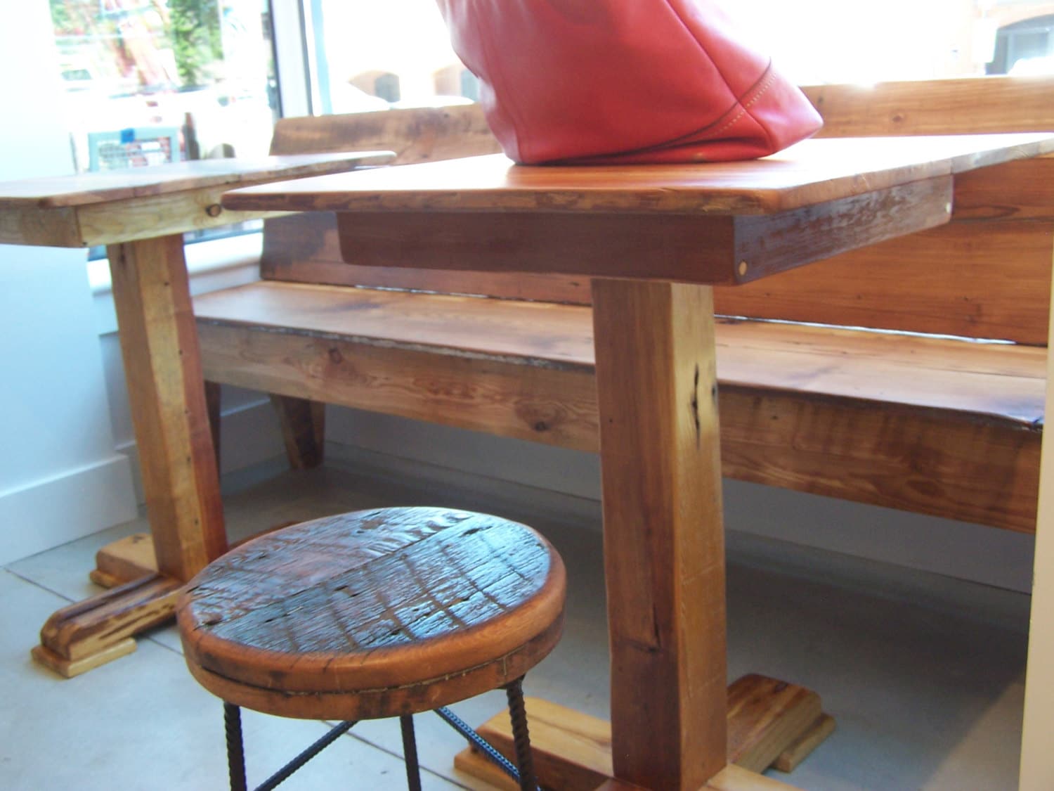 Reclaimed Heart Pine Square Dining Table with Pedestal Base