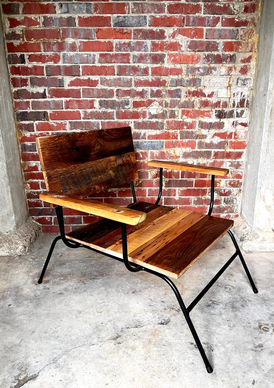 Mid-century Modern Reclaimed Wood & Industrial Metal Lounge Chair