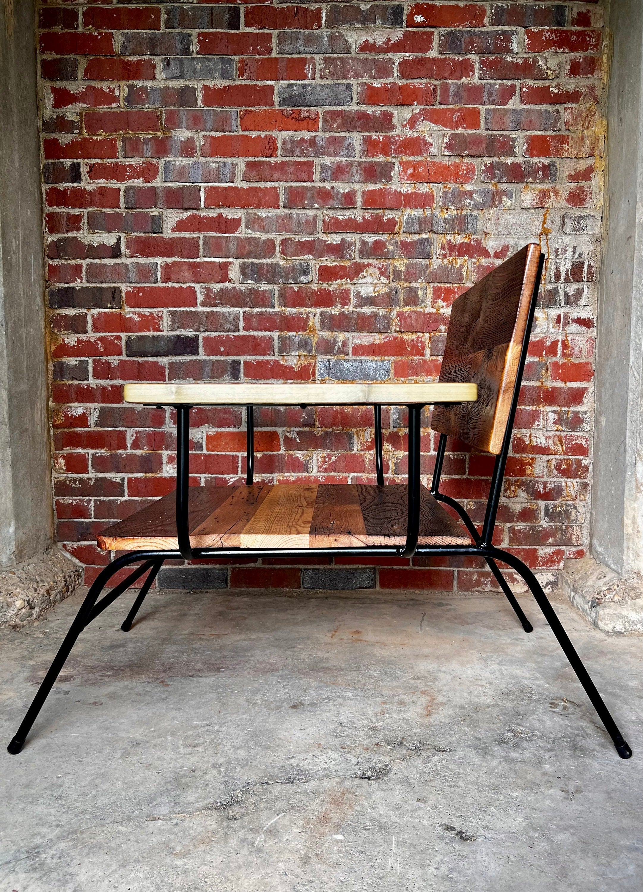 Mid-century Modern Reclaimed Wood & Industrial Metal Lounge Chair