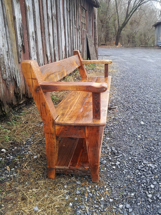 Reclaimed Barnwood Dining Bench with Back & Armrests