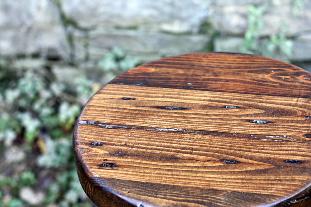 Vintage-style Wood & Metal Swivel Stool w/ Footrest