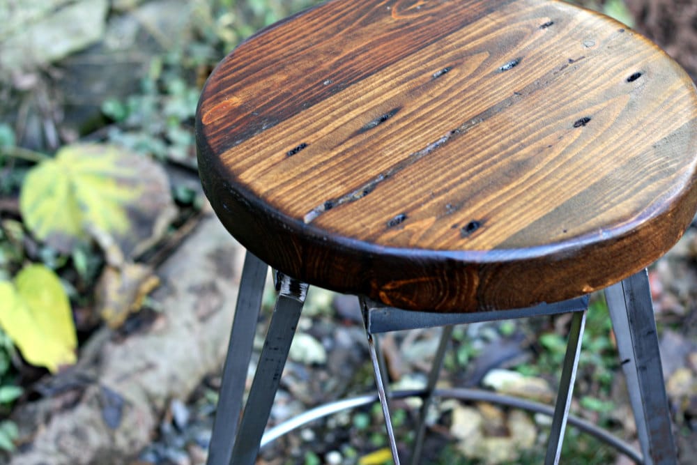 Vintage-style Wood & Metal Swivel Stool w/ Footrest