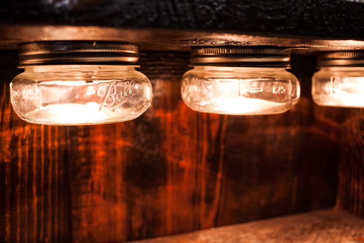 Rustic Platform Bed with Storage & Mason Jar Lights