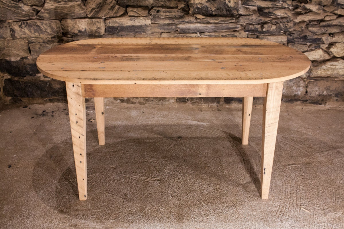 Mid-century Modern Reclaimed Wood Oval Dining Table